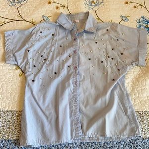 Beautiful button done blue shirt with pearl details